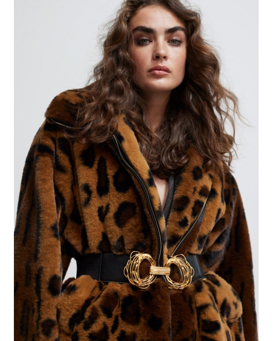 Lola Casademunt Animal Print Faux Fur Black/Brown Μπουφάν