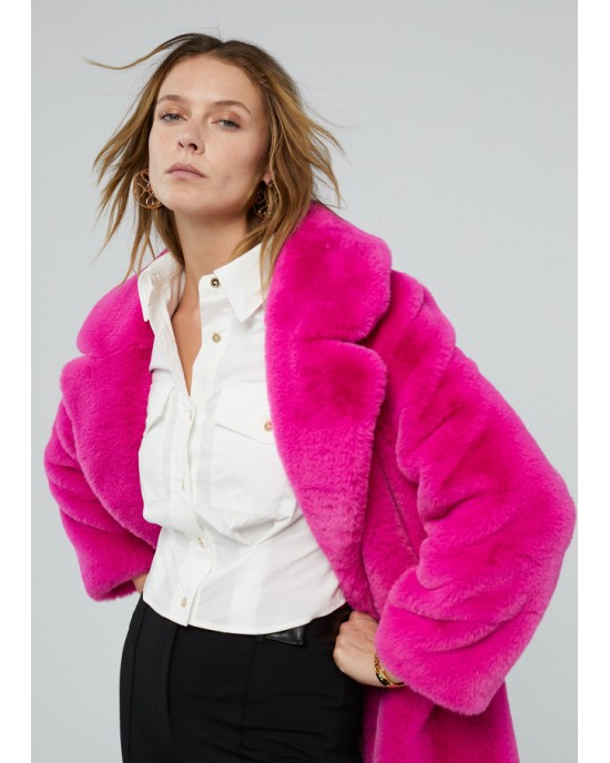 Lola Casademunt Faux Fur Fucsia Παλτό