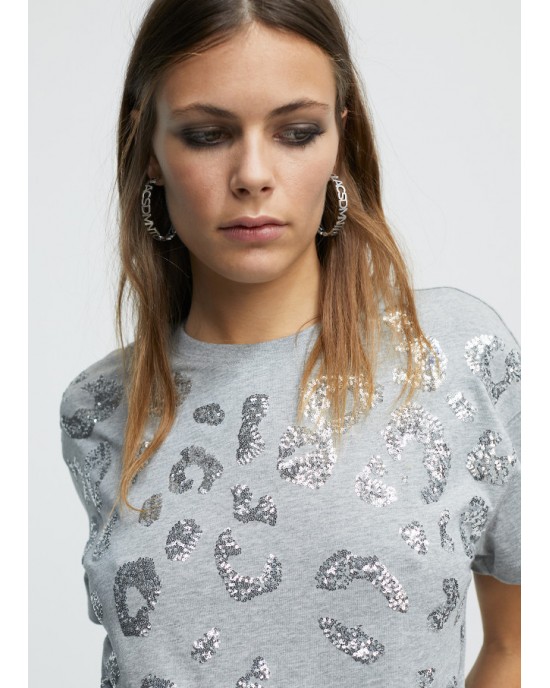 Lola Casademunt Sequinned T-Shirt Grey Μπλούζα