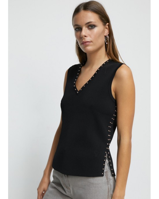 Lola Casademunt Studded Knit Black Μπλούζα