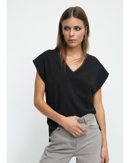 Lola Casademunt T-Shirt With Chain Detail Black Μπλούζα