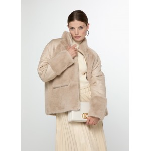 Lola Casademunt Fur Feather Combo Ecru Παλτό