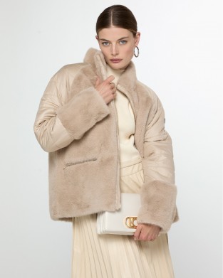 Lola Casademunt Fur Feather Combo Ecru Παλτό