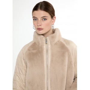 Lola Casademunt Fur Feather Combo Ecru Παλτό