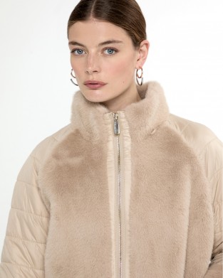 Lola Casademunt Fur Feather Combo Ecru Παλτό