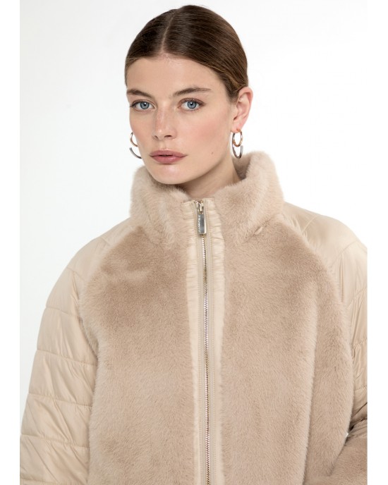 Lola Casademunt Fur Feather Combo Ecru Παλτό