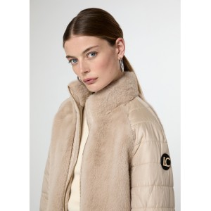 Lola Casademunt Fur Feather Combo Ecru Παλτό