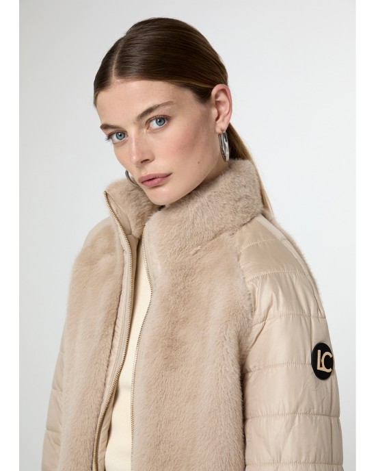 Lola Casademunt Fur Feather Combo Ecru Παλτό