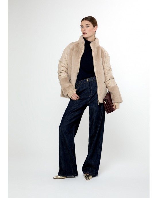 Lola Casademunt Fur Feather Combo Ecru Παλτό