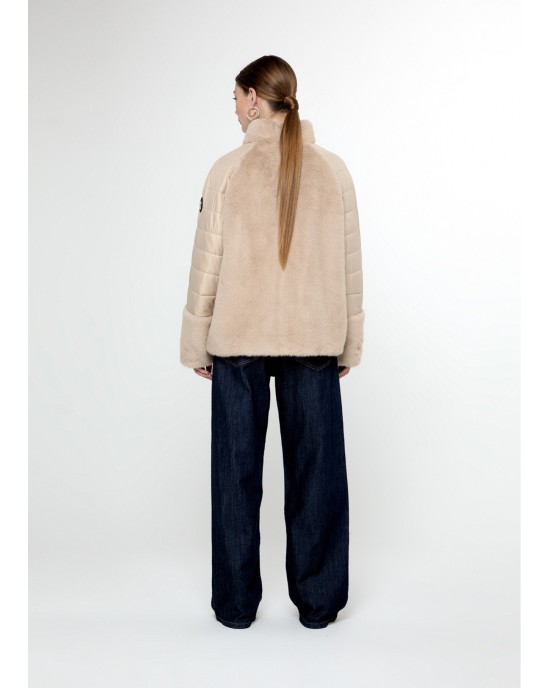 Lola Casademunt Fur Feather Combo Ecru Παλτό