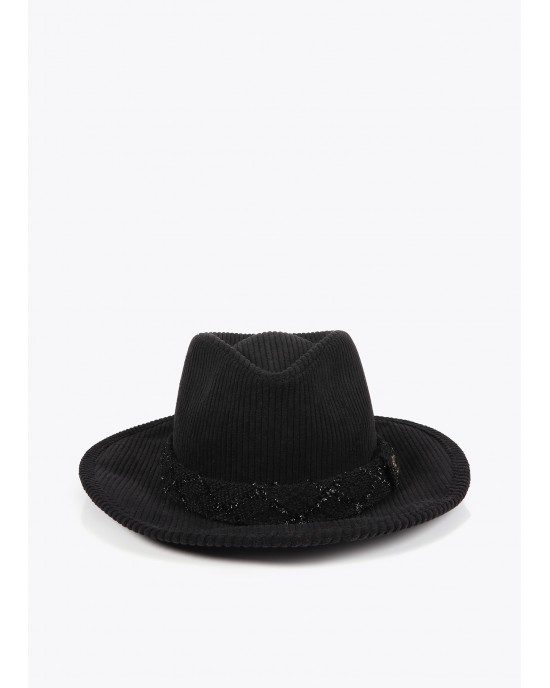 Lola Casademunt Leopard Corduroy Fedora Black Καπέλο Lola Casademunt Leopard Corduroy Fedora Black Καπέλο