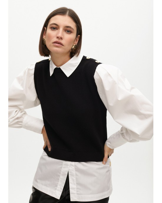 Lola Casademunt Combined With Poplin Πουλόβερ Black/White Lola Casademunt Combined With Poplin Πουλόβερ Black/White