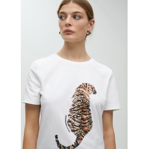 Lola Casademunt Tiger Sequin T-Shirt White Μπλούζα
