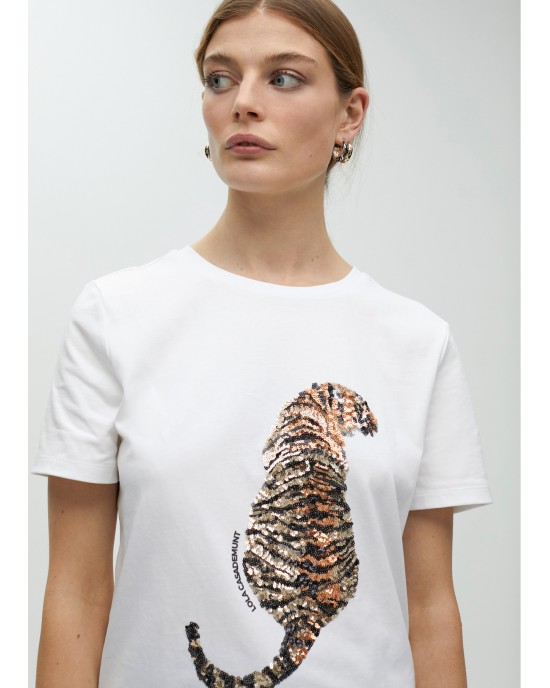 Lola Casademunt Tiger Sequin T-Shirt White Μπλούζα Lola Casademunt Tiger Sequin T-Shirt White Μπλούζα