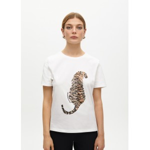Lola Casademunt Tiger Sequin T-Shirt White Μπλούζα