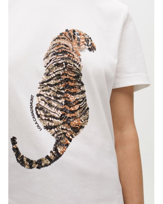 Lola Casademunt Tiger Sequin T-Shirt White Μπλούζα Lola Casademunt Tiger Sequin T-Shirt White Μπλούζα