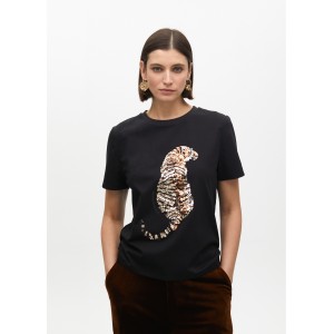Lola Casademunt Tiger Sequin T-Shirt Black Μπλούζα