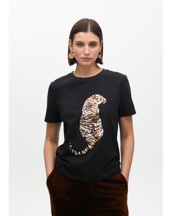 Lola Casademunt Tiger Sequin T-Shirt Black Μπλούζα Lola Casademunt Tiger Sequin T-Shirt Black Μπλούζα
