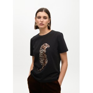 Lola Casademunt Tiger Sequin T-Shirt Black Μπλούζα