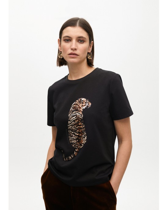 Lola Casademunt Tiger Sequin T-Shirt Black Μπλούζα Lola Casademunt Tiger Sequin T-Shirt Black Μπλούζα