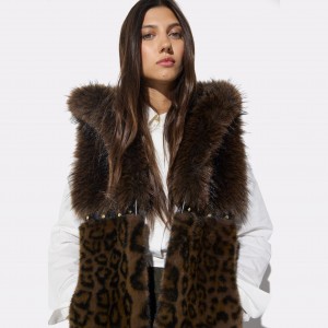Lola Casademunt Tricolor Faux Fur Midi Vest Animal Print Stud Details Γιλέκο