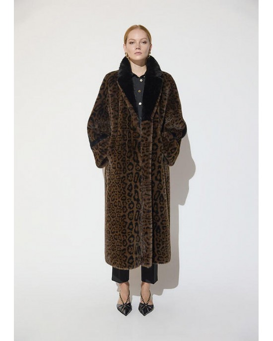 Lola Casademunt Leopard Print Faux Fur Long Παλτό