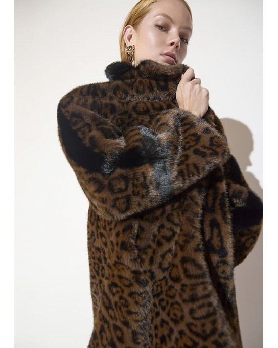 Lola Casademunt Leopard Print Faux Fur Long Παλτό