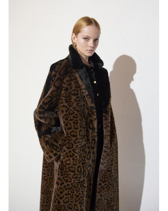 Lola Casademunt Leopard Print Faux Fur Long Παλτό