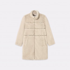 Lola Casademunt Faux Fur Long Hair Stud Details Beige Παλτό