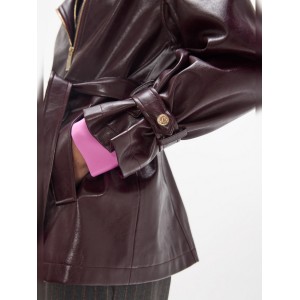 Lola Casademunt Long Faux Leather Bordeaux Biker Τζάκετ