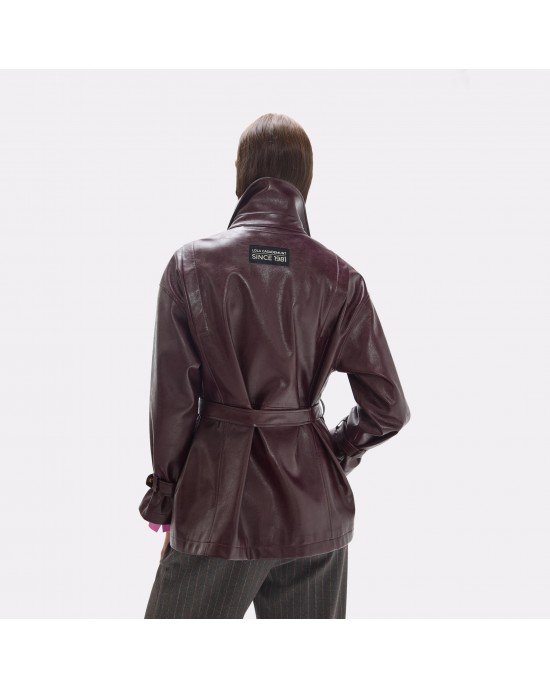 Lola Casademunt Long Faux Leather Bordeaux Biker Τζάκετ