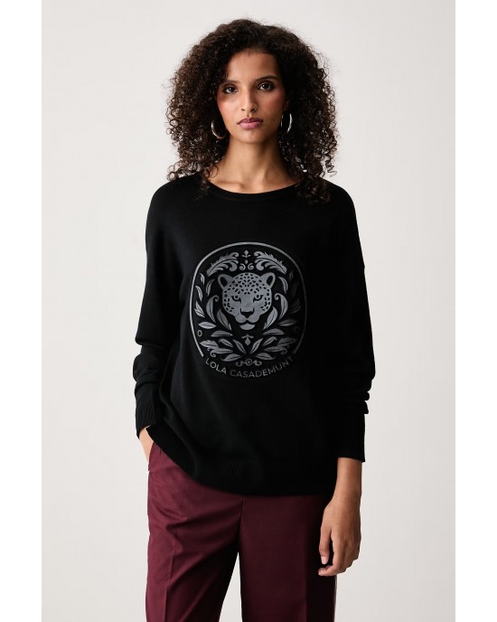 Lola Casademunt Embossed Leopard Black Πουλόβερ