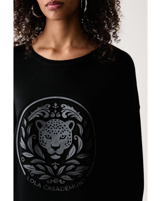 Lola Casademunt Embossed Leopard Black Πουλόβερ