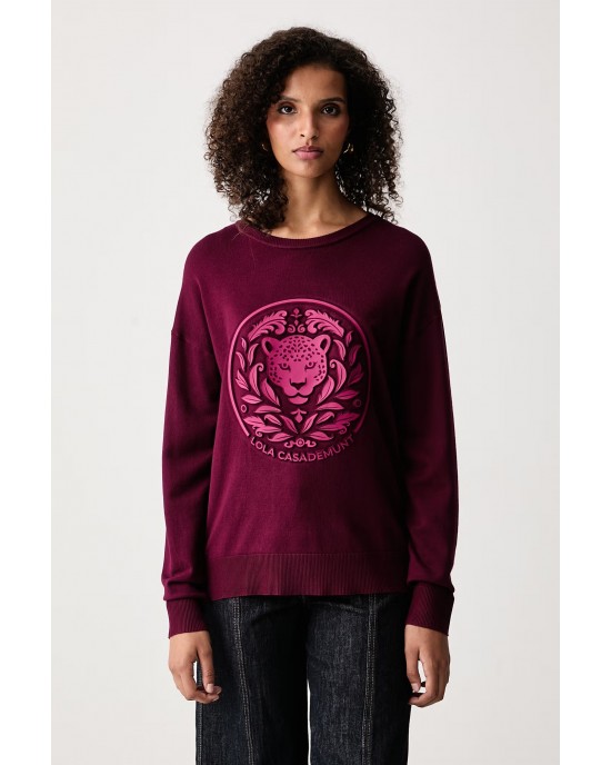 Lola Casademunt Embossed Leopard Burgundy Πουλόβερ