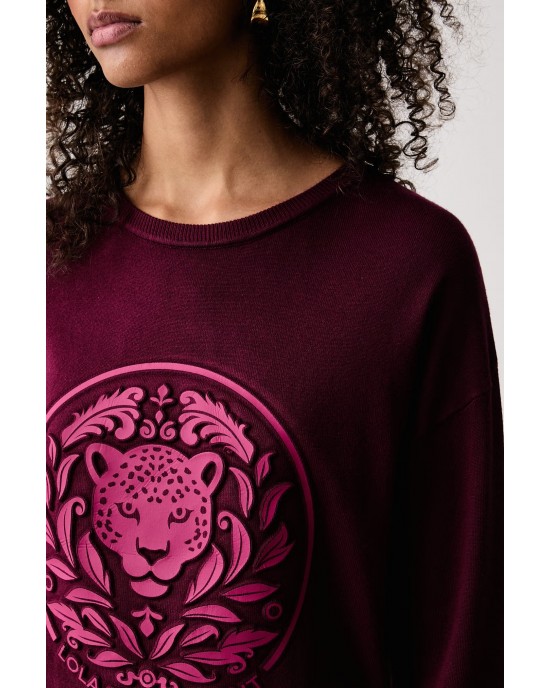 Lola Casademunt Embossed Leopard Burgundy Πουλόβερ
