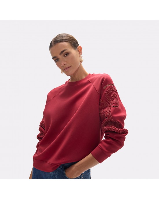 Lola Casademunt Floral Embroidery Sleeve Wine Πουλόβερ