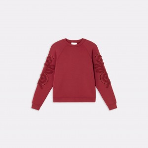 Lola Casademunt Floral Embroidery Sleeve Wine Πουλόβερ