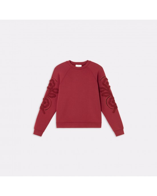Lola Casademunt Floral Embroidery Sleeve Wine Πουλόβερ