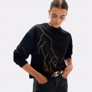Lola Casademunt Leopard With Crystals Black Πουλόβερ