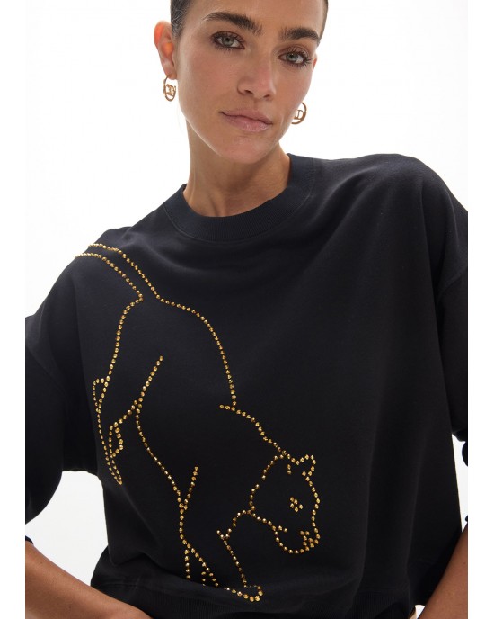 Lola Casademunt Leopard With Crystals Black Πουλόβερ