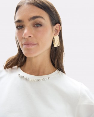 Lola Casademunt Pearl Details White T-shirt Μπλούζα