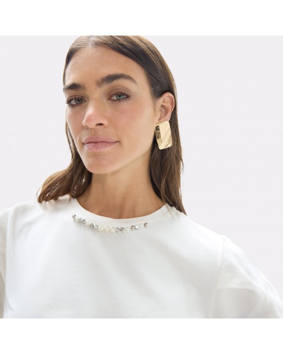 Lola Casademunt Pearl Details White T-shirt Μπλούζα