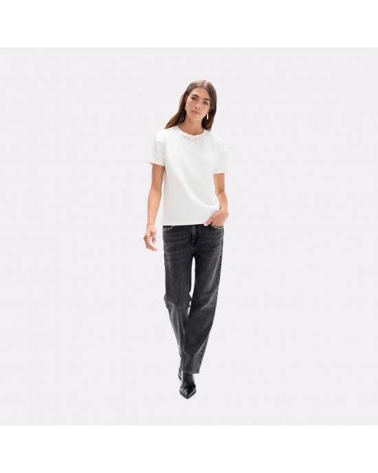Lola Casademunt Pearl Details White T-shirt Μπλούζα