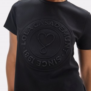 Lola Casademunt Heart Donut Logo T-shirt Black Μπλούζα