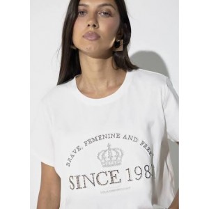 Lola Casademunt Rhinestones & Studs White T-shirt Μπλούζα