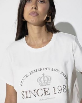Lola Casademunt Rhinestones & Studs White T-shirt Μπλούζα