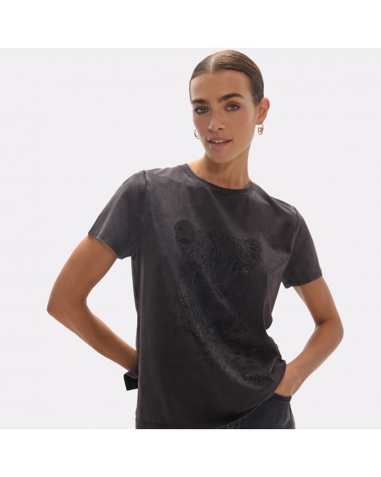 Lola Casademunt Leopard Graphic Black T-shirt Μπλούζα