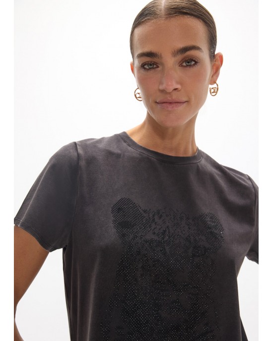 Lola Casademunt Leopard Graphic Black T-shirt Μπλούζα