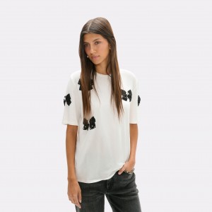 Lola Casademunt Positioned Bows White T-shirt Μπλούζα