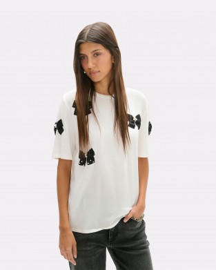 Lola Casademunt Positioned Bows White T-shirt Μπλούζα